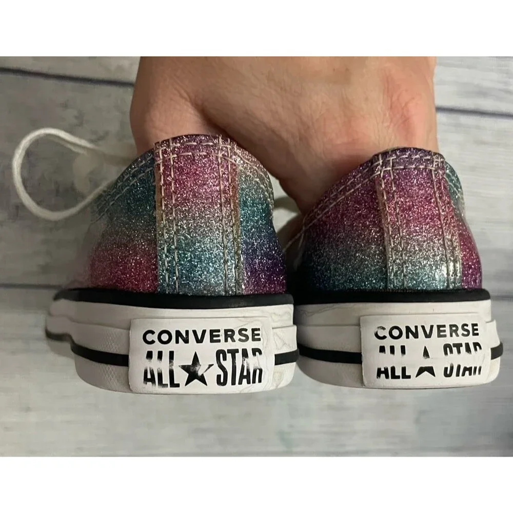 Pink & Blue Glitter Converse All Stars Girl Shoes, Size Youth 13